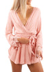 Sexy Pink Cross V Neck Lace Wrist Cuff Romper
